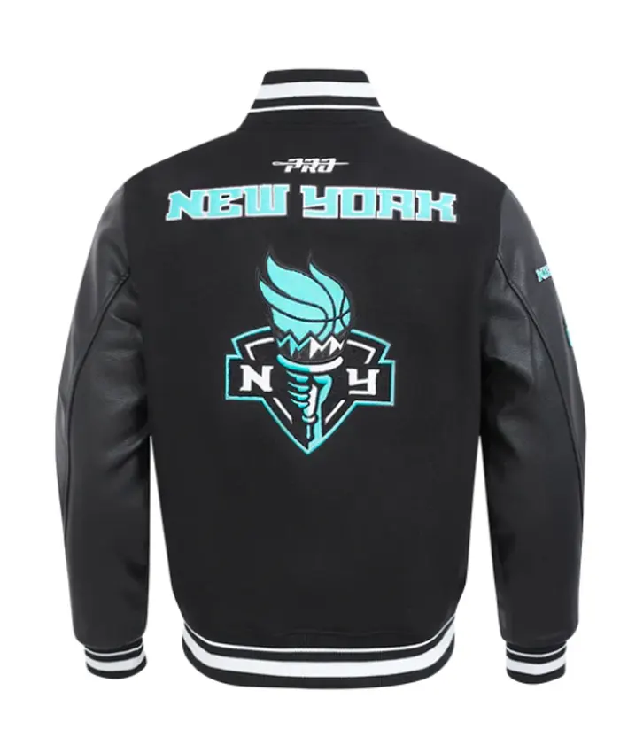 New York Liberty Retro Classics Rib Full-Zip Eggshell Black Varsity Jacket