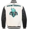 New York Liberty Retro Classics Rib Full-Zip Eggshell Black & White Varsity Jacket