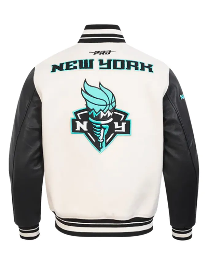 New York Liberty Retro Classics Rib Full-Zip Eggshell Black & White Varsity Jacket