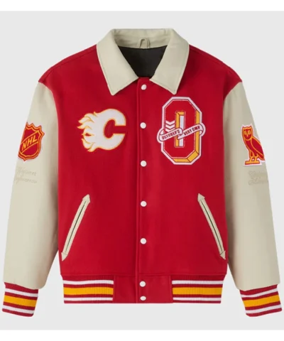 OVO Calgary Flames Wool/Leather Varsity Jacket