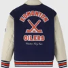 Oilers OVO Navy and Beige Varsity Jacket