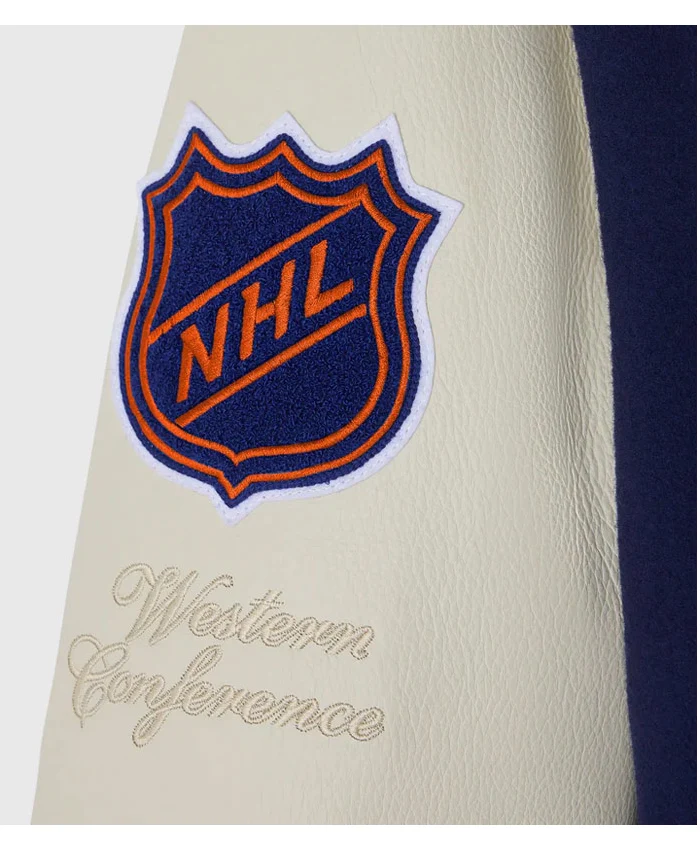 Oilers OVO Navy and Beige Varsity Jacket