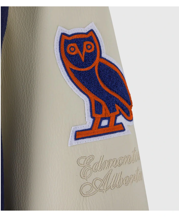 Oilers OVO Navy and Beige Varsity Jacket