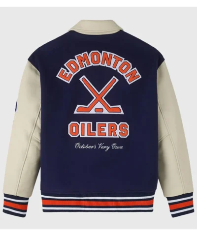 Oilers OVO Navy and Beige Varsity Jacket