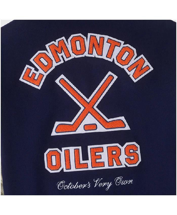 Oilers OVO Navy and Beige Varsity Jacket
