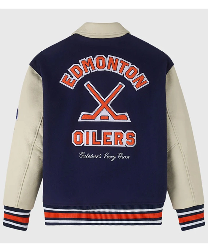 Oilers OVO Navy and Beige Varsity Jacket