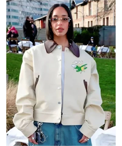Paris Fashion Week Dina Ayada Beige Bomber Jacket