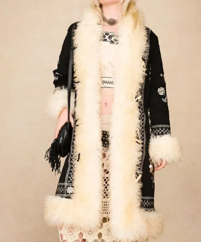 Penny Lane Floral Embroidered Black Coat