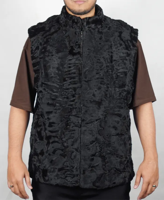 Warm Broadtail Persian Karakul Lamb Fur Winter Black Vest