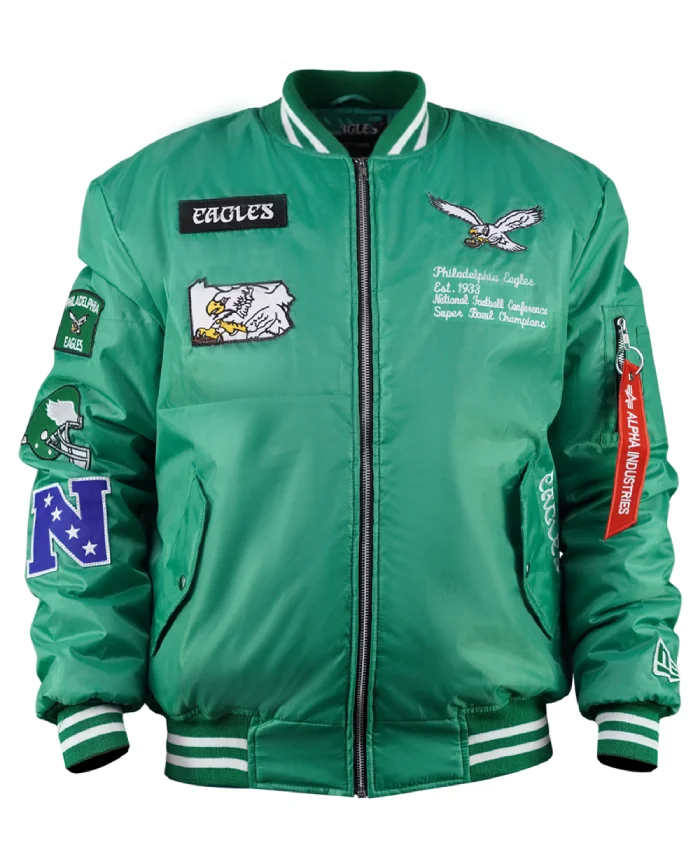 Philadelphia Eagles x Alpha Industries Green Bomber Jacket For Sale