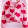 Pink Heart Printed Cropped Hoodie