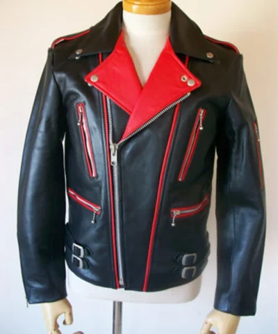 Classic Biker Red And Black Leather Jacket