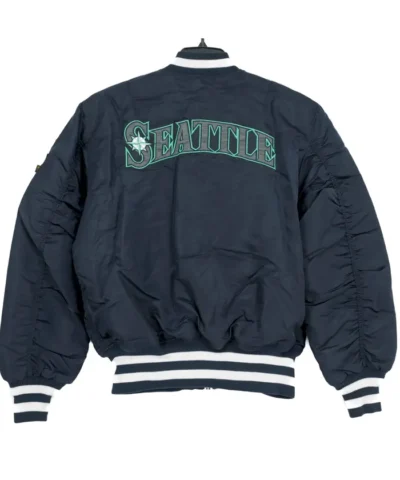 Men and Women Seattle Mariners Satin Ma-1 Bomber Jacket
