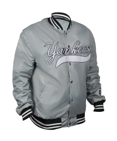 Silver New York Yankees Full-Snap Satin Jacket