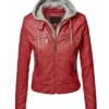 Slim Fit Hooded Red Leather Jacket