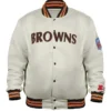 90’s Cleveland Browns White Satin Bomber Jacket