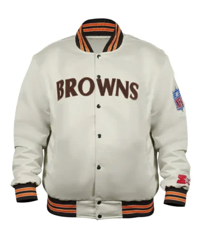 90’s Cleveland Browns White Satin Bomber Jacket