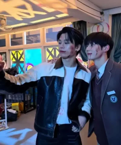 Study Group 2025 Cha Woo-min Black and white Leather Jacket