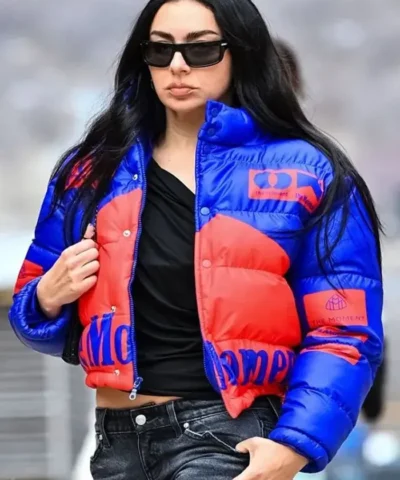 Sundance Film Festival 2026 Charli XCX The Moment Blue and Red Puffer Jacket