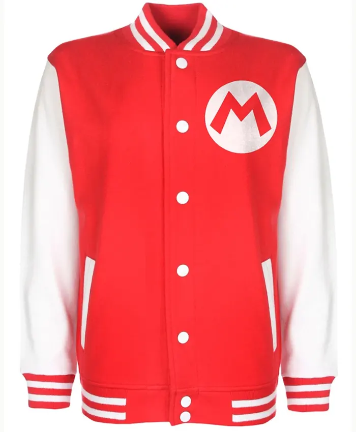 Super Mario Varsity Red and White Jacket Style 3