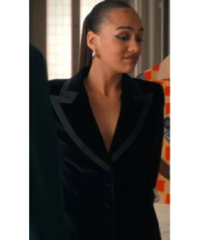Thalia Besson Emily in Paris S5 Black Velvet Blazer