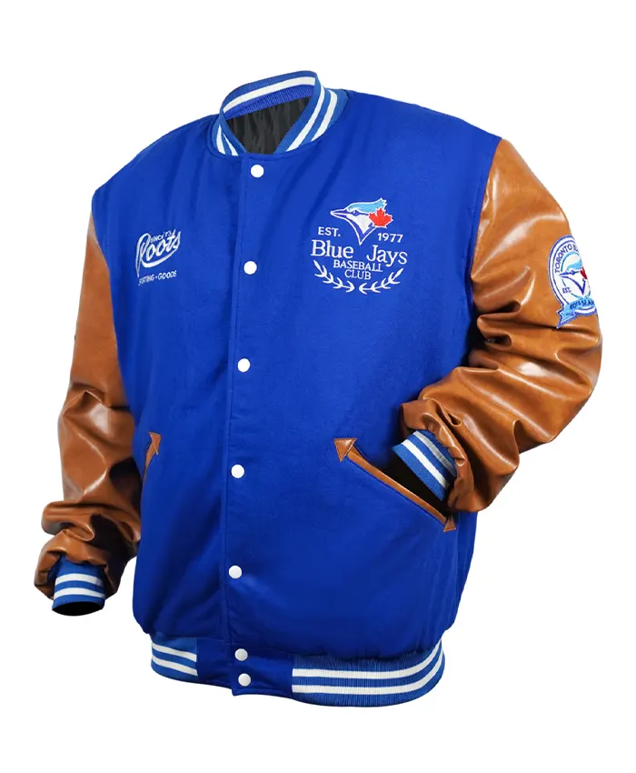 Toronto Blue Jays Blue And Brown Letterman Varsity Jacket