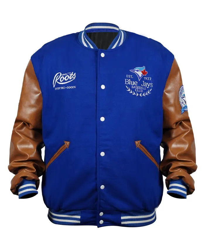 Toronto Blue Jays Blue And Brown Bomber Varsity Jacket