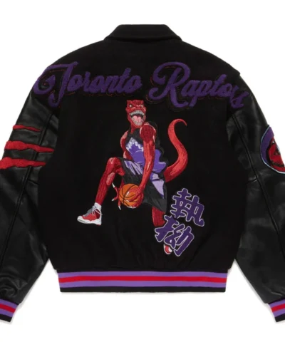 Toronto Raptors Letterman Bomber Leather Black Jacket