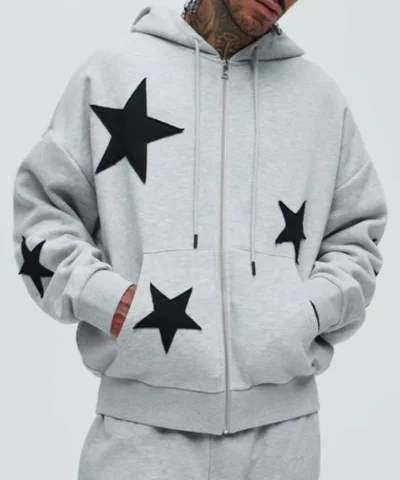 Oversized Tyson Star Grey Zip Up Hoodie