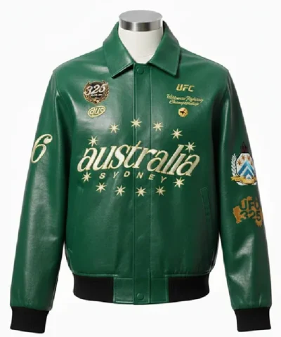 UFC 325 Rugby Green Leather Jacket