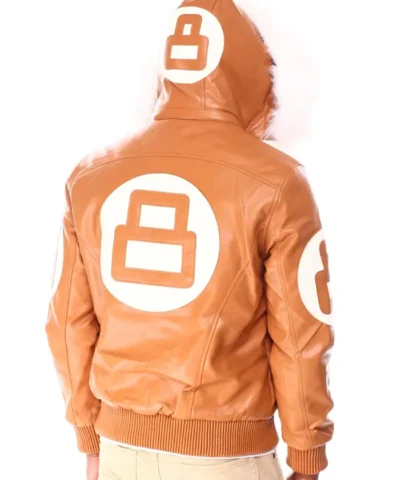 Unisex - 8 Ball Brown Leather Hooded Jacket - Removable Hood