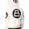 Unisex - 8 Ball White Leather Hooded Jacket - Removable Hood