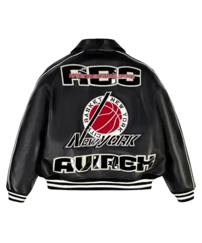 Unisex - Avirex Basketball Bomber Black Leather Jacket