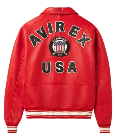 Unisex - Avirex Varsity Bomber Red Leather Jacket