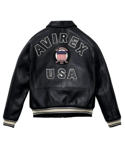 Unisex - Avirex Varsity Bomber Black Leather Jacket