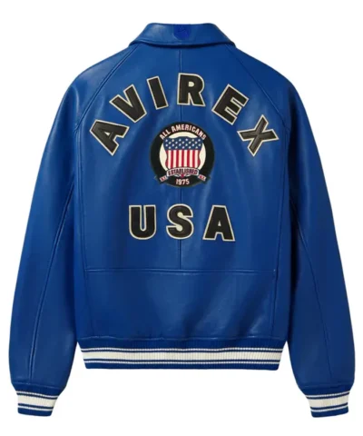 Unisex - Avirex Varsity Bomber Blue Leather Jacket