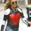 Kylie Minogue Valentine Day Red Heart Embossed Leather Jacket