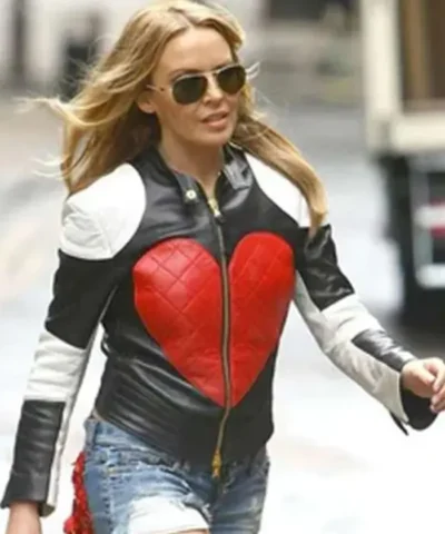 Kylie Minogue Valentine Day Red Heart Embossed Leather Jacket
