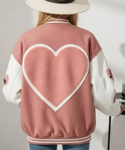 Valentine Day Pink Love Patch Wool Varsity Jacket