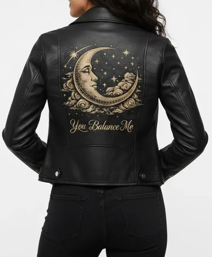 Valentine`s Day You Balance Me Biker Black Leather Jacket