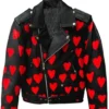 Valentine Heart Printed Leather Jacket