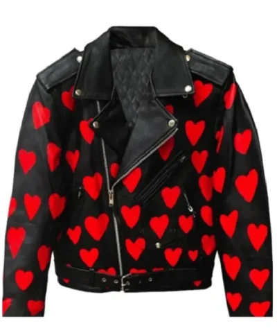 Valentine Heart Printed Leather Jacket