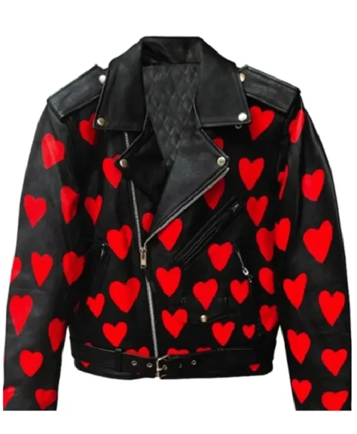 Valentine Heart Printed Leather Jacket