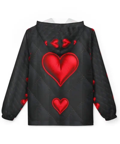 Valentine`s Day Red Heart Pattern Windbreaker Hooded Jacket