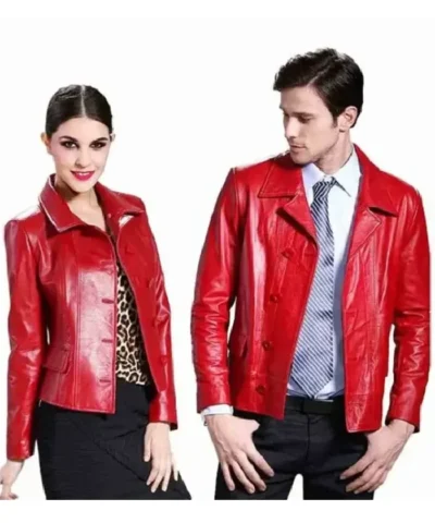 Valentines Day Couple Red Leather Jacket