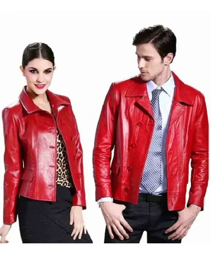 Valentines Day Couple Red Leather Jacket