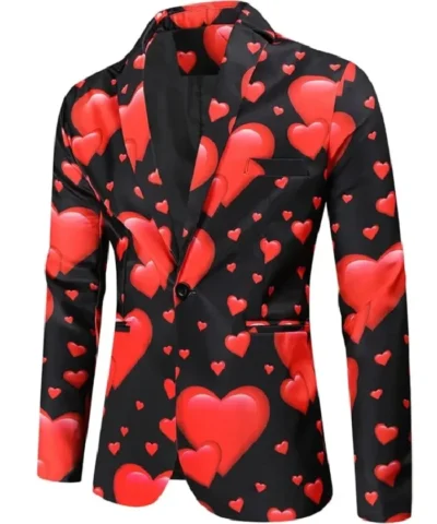 Valentines Day Hearts Printed Black Blazer
