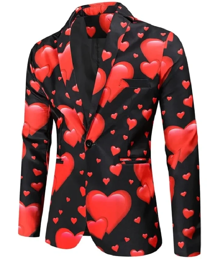 Valentines Day Hearts Printed Black Blazer
