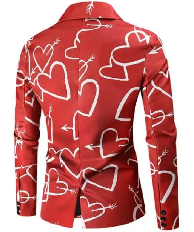 Valentines Day Hearts Printed Red Blazer