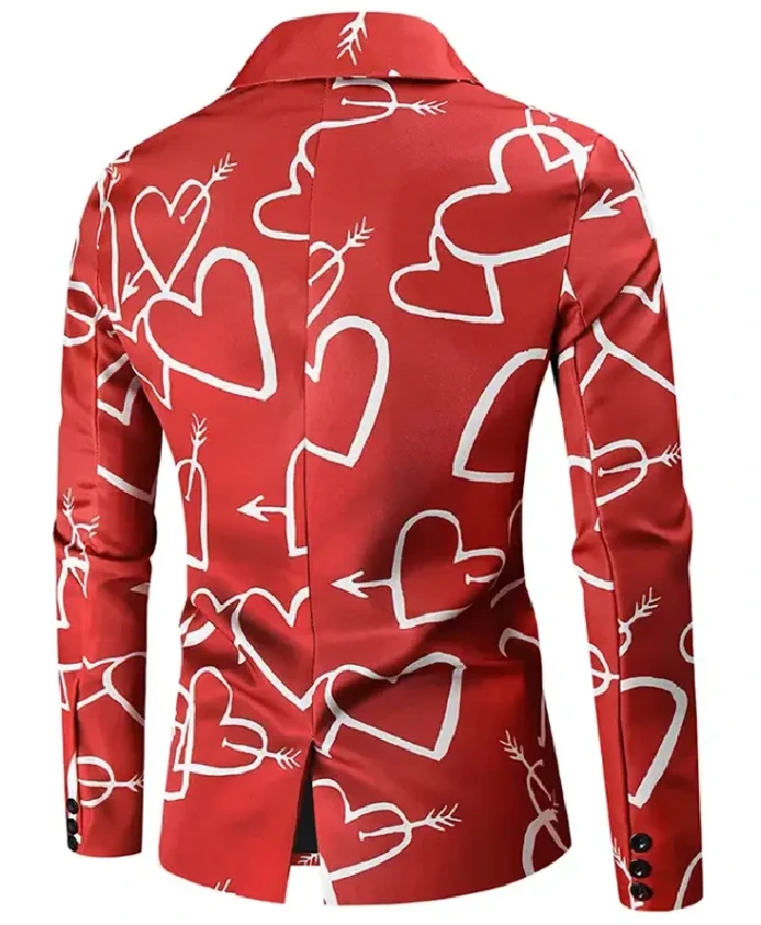 Valentines Day Hearts Printed Red Blazer